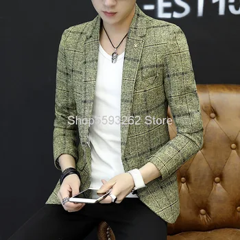 

Men Knitting Small Suit Slim Fit Youth Leisure Small Suit Autumn Men's Wear Grid Coat Male