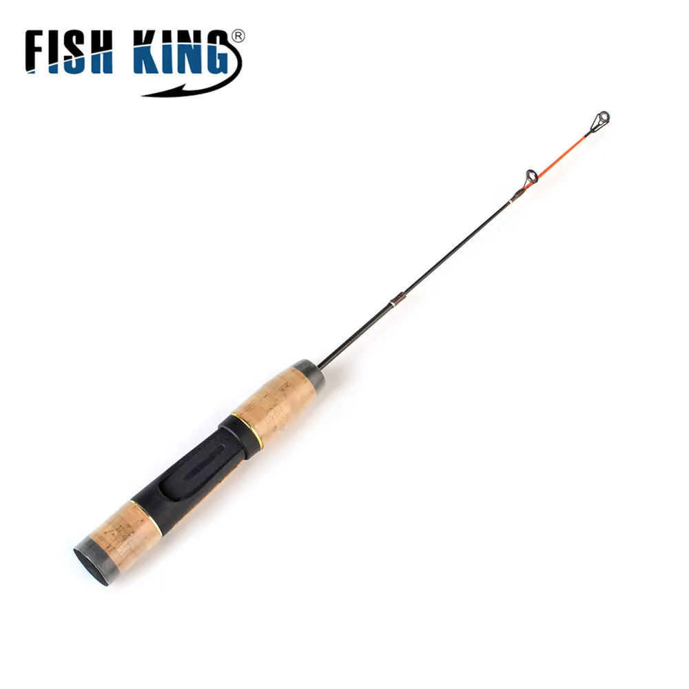 FISH KING 43cm 2 Section Mini Winter Fishing Rod Wood Handle C.W L-H Power Glass Fiber Ice Fishing Spinning Rod Travel Bass Pike