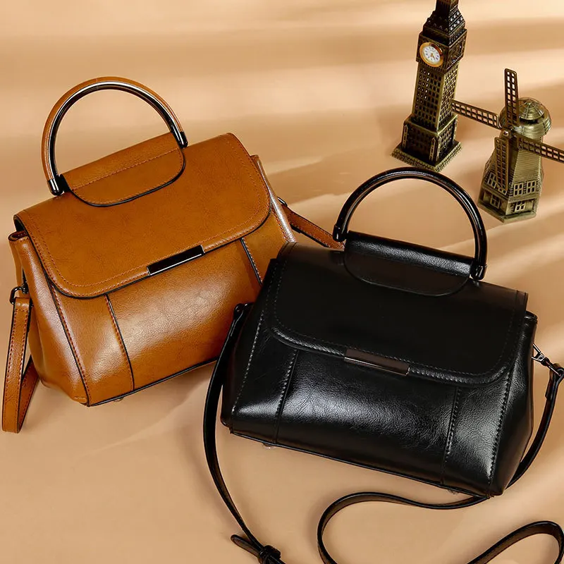 

2019 Genuine Leather Woman Package Wax Cowhide Handbag Single Shoulder Package Messenger