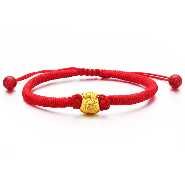 

24K Gold Electroplated Lucky Beads Year of Fate Couples Red Rope Bracelets European Currency Make Faux Gold Accessories Wholesal