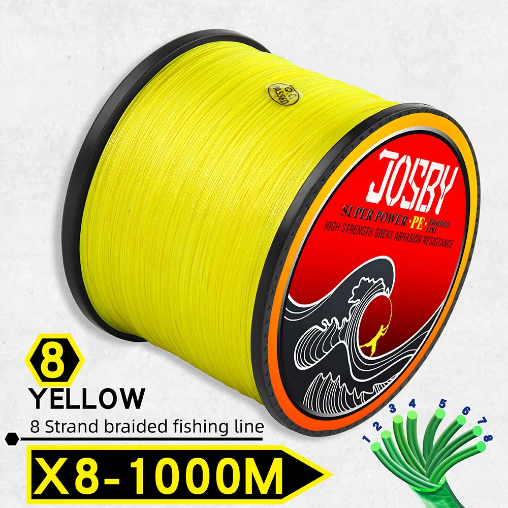 X8-Yellow1000m JOSBY плетеная леска 1000 м мультифиламентная PE 4 нити рыболовный шнур 10LB-85LB сильная Японская Технология оранжевый 9 цветов - Цвет: X8-Yellow1000m
