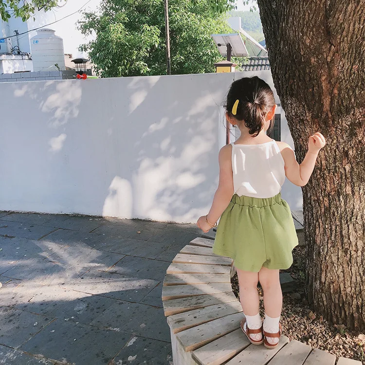 Summer Cute Girls Cotton Sleeveless Slipping Tops Kids All-match Casual T Shirts Clothes