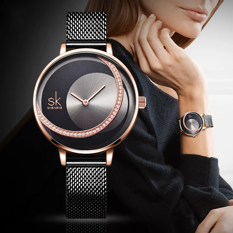 SK Shengke Rhinestone Watches For Women Brand Ladies Quartz Wrist Watch Reloj Mujer 2019 Luxury Stainless Steel Women Watch xfcs (1)