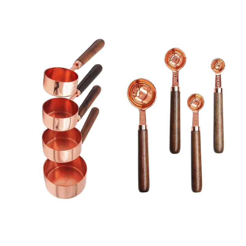 

4 Pcs Rose Gold Measuring Spoons & 4 PcsMeasuring Cups Premium Grade Stainless Steel Measuring Cups Gorgeous Heavy Duty with Wal