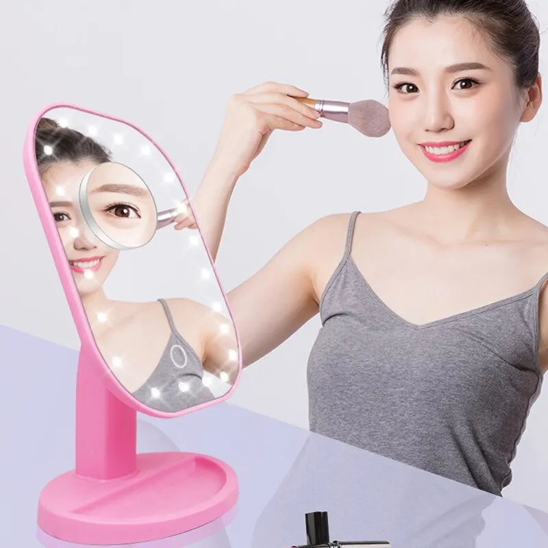 Makeup Mirror 20 LED Light Touch Screen 1X 10X Magnifier Makeup Mirror Desktop Countertop Bright Adjustable USB Cable Or Battery