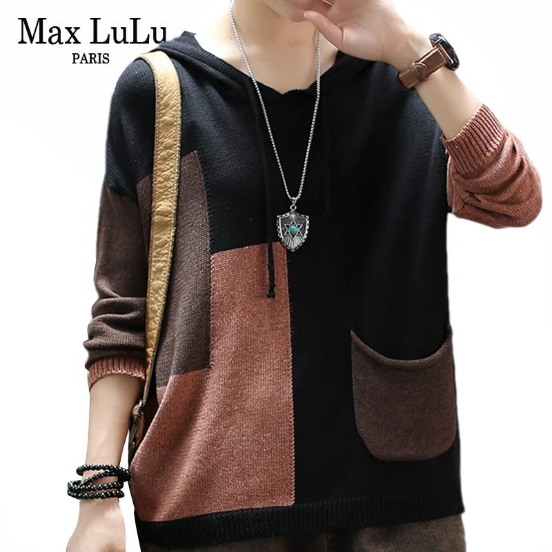 Max LuLu модная роскошная женская зимняя одежда в стиле панк женские теплые вязаные свитера с капюшоном хлопковые винтажные пуловеры с карманом Большие размеры