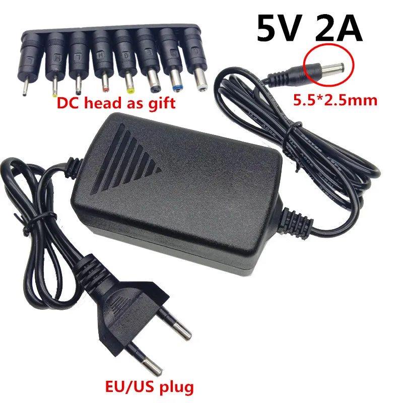 110 V-240 V 5 V 2A AC DC адаптер 5 вольт Питание вилка европейского и американского 8 шт. DC Разъем Разъемы Мощность адаптер переводная головка