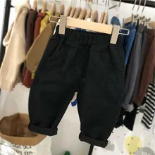 Повседневные штаны в Корейском стиле для мальчиков и девочек Хлопковые Штаны с начесом