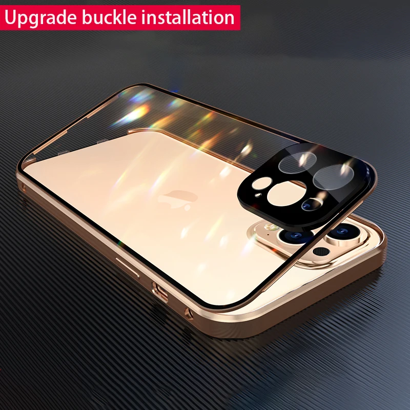 Metal 360 Cases For iphone 12 pro Max Case buckle installation Glass For iphone 12 mini case funda luxury coque cover phone case