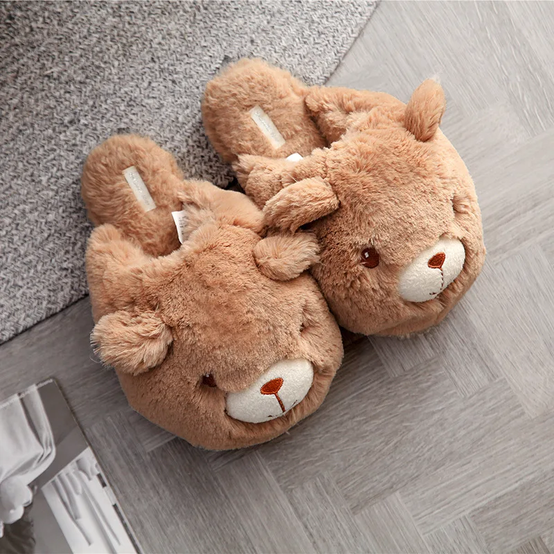 Новинка; kawaii bear; японские домашние тапочки; женские тапочки для пар; нескользящие домашние шлепанцы; женская зимняя теплая обувь из хлопка