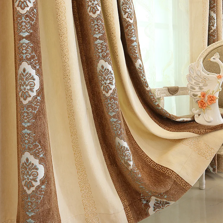 Thick Chenille Jacquard Curtains for Living Dining Room Bedroom Blackout Curtains Custom