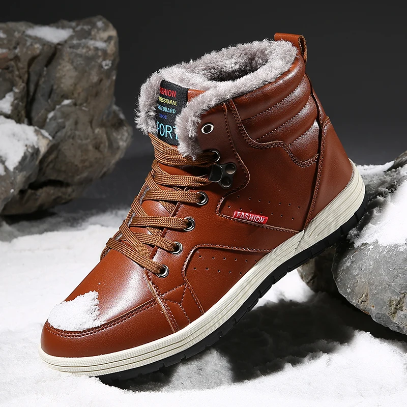 

Large size 39-48 Fashion outdoor Leather Winter Men Boots Waterproof Warm Fur Snow Boots Men Winter Work Casual plush Shoes