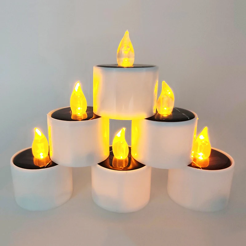 

6 pcs Halloween Solar Electronic Candle Small Tea Wax LED Candle Light Smokeless for Restaurant Halloween Christmas Holiday
