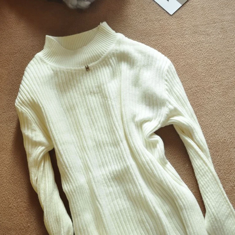 2019 новый весенне-осенний Однотонный свитер женский невысокая горловина длинный рукав средней длины вязаный пуловер свитер cc1076