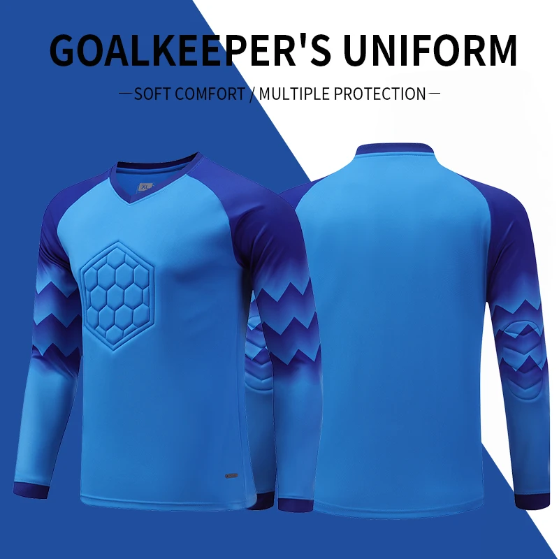 Men's Long Sleeve Goalkeeper Soccer Jersey Set with Protective Padding