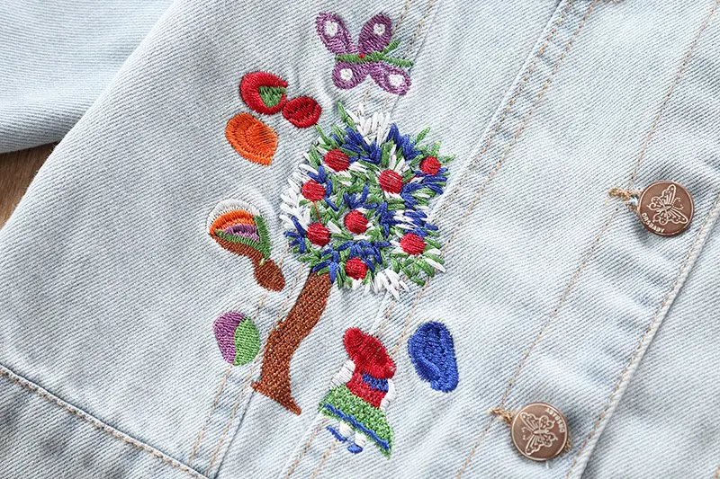 Модные осенние потертые джинсы из денима с длинными рукавами и цветочной вышивкой верхняя одежда для девочек, Детский кардиган Casaco S9737