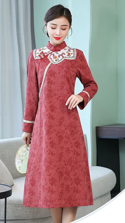 Китайский стиль, длина до колена, женское, улучшенное, cheongsam, женское, китайское свадебное платье невесты, элегантное, с принтом, qipao aodai - Цвет: color1