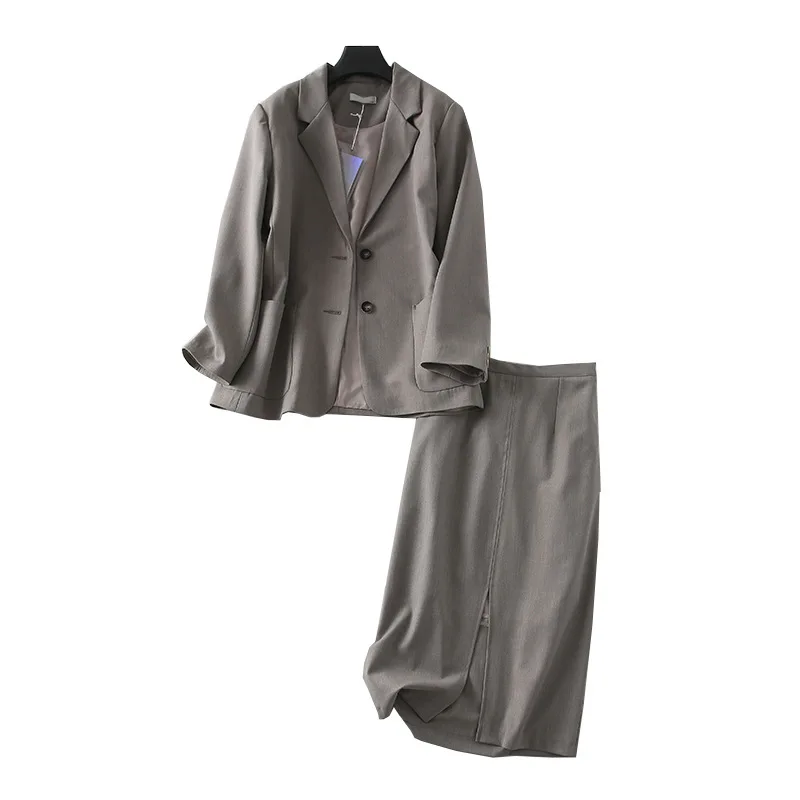 

One's Fashion Elegant Two-Button Suit Slit Half-length Skirt Two-Piece Set Entity