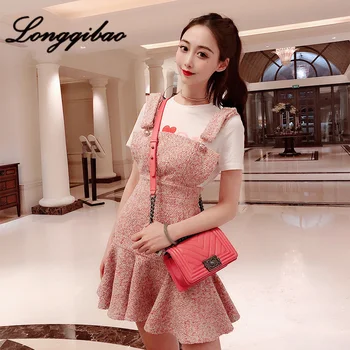 

Longqibao Women's Custom Autumn Rough Flower Age Girl Cute Princess Pink Slim Fishtail Strap Dress Woman's Clothes Free Shipping