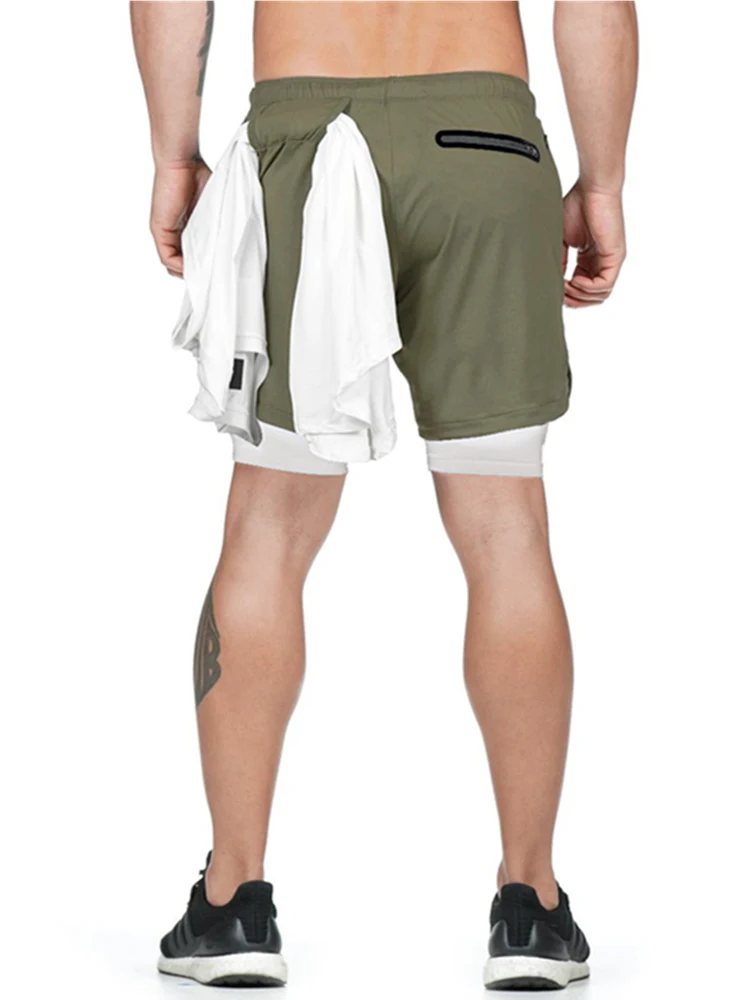 Мужские 2 в 1 повседневные спортивные шорты для спортзала Фитнес Бодибилдинг быстросохнущие короткие мужские брюки летние пляжные шорты дышащие спортивные брюки