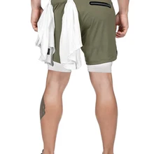 Мужские 2 в 1 повседневные спортивные шорты для спортзала Фитнес Бодибилдинг быстросохнущие короткие мужские брюки летние пляжные шорты дышащие спортивные брюки