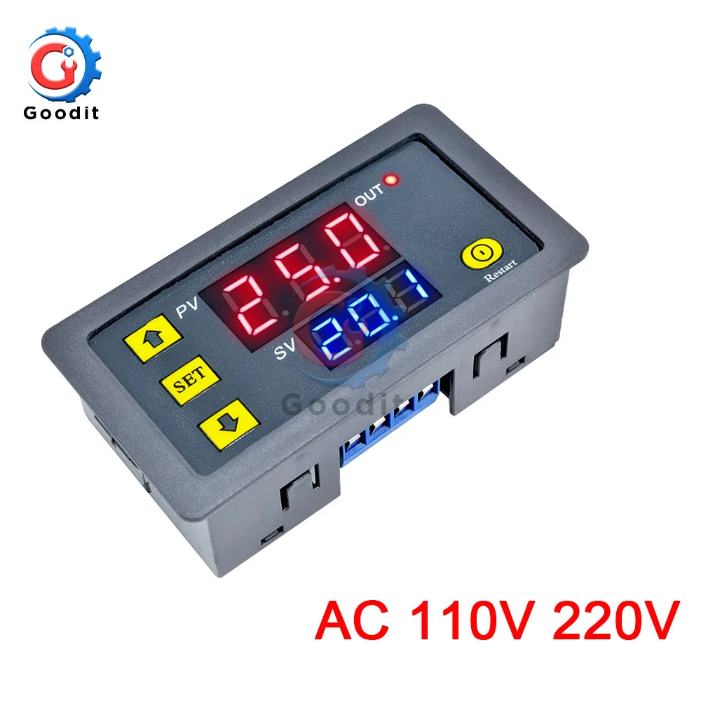 AC 110-220 Red Blue Переменный ток, 110 В, 220 В, 12 В, Цифровое реле задержки времени, двойной светодиодный дисплей, переключатель управления таймером, регулируемое реле времени, переключатель задержки времени - Габаритные размеры: AC 110-220 Red Blue