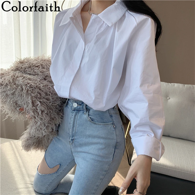 Женская блузка с отложным воротником Colorfaith однобортная Свободная Повседневная