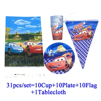 

Disney Cute Cars First Birthday Boy Party Supplies Cup Plate Banner Flag Disposable Tableware Set Baby Shower Party Tablecloth