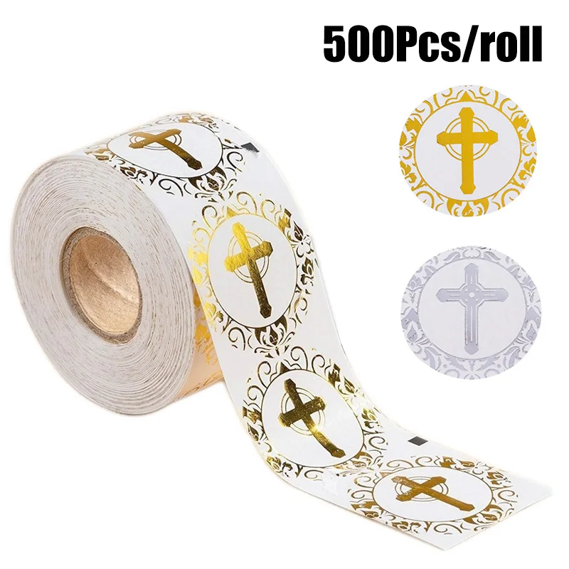 

Religious Stickers 500pcs Gold Silver Foil Cross Stickers Round Labels Use for Envelope Seals,Party Favors Wedding Decoration