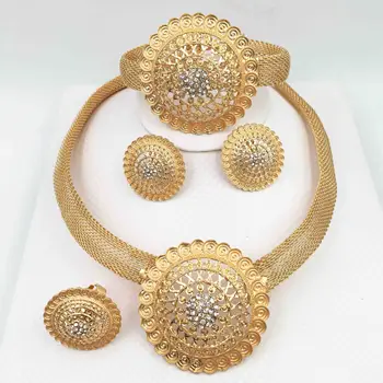 

Dubai gold necklace earrings collection fashion Nigeria wedding African pearl jewelry collection Italian women's jewelry set