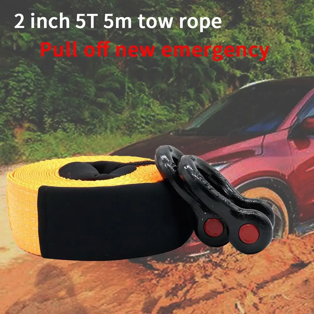 YSHtanj Car Tow Rope Car Exterior Parts Repair Tool 2inch 5m 5T Car Tow Cable Pull Rope Strap Road Recovery with Hooks Storage Bag 