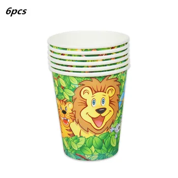 

6pcs/lot Jungle Animals Disposable Set Cups Plate Baby Shower Party Decorations Safari Disposable Cups Birthday Party