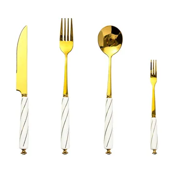 

Stainless Steel Cutlery Creative Ceramic Handle Steak Knife Dinner Fork Spoon Set Fruit Fork Dinner Service Jogo De Jantar