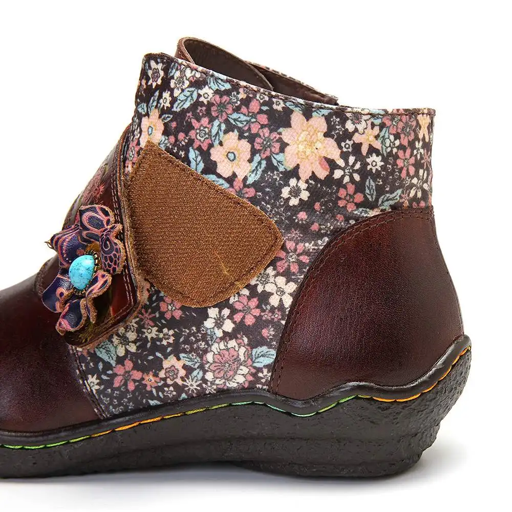 SOCOFY/ботинки из натуральной кожи с маленькими цветками; цветные кожаные ботинки на мягкой плоской подошве; женская обувь; Botines Mujer;