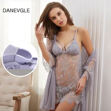 Сексуальная Дамская пижама на бретельках из трех частей, кружевная прозрачная сексуальная ночная рубашка со съемной подушечкой на груди, Сексуальная Домашняя одежда