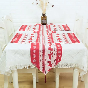 

1 Set Christmas Style Tablecloth Placemat Decor Xmas Festival Style Tablecloth Cloth Table Runner Placemat Set