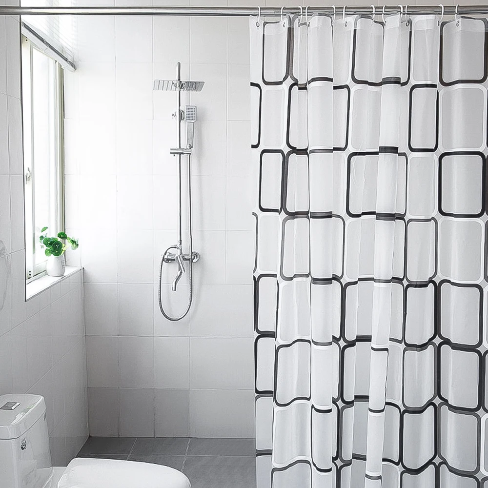 New Power Solid Black Shower Curtains,Mildew Resistant Waterproof 180 x 180cm,Including 12 PCS Plastic Hooks. 