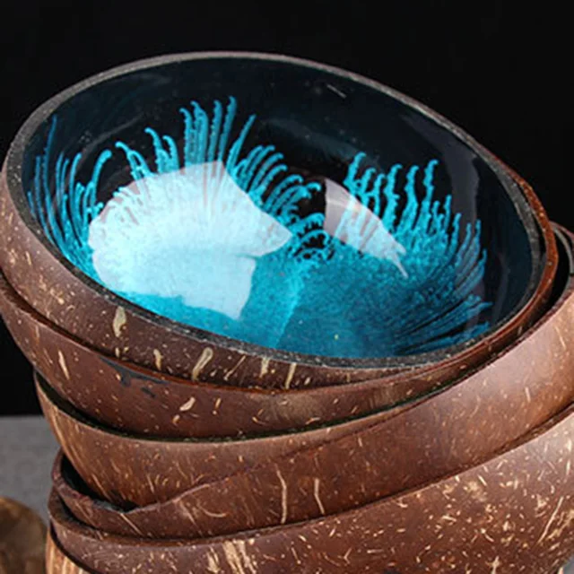 Natural Superior Coconut Bowl Splash Ink Coconut Shell Candy Storage Bowl Container Desk Ornament Creative Handicraft Decoration 5