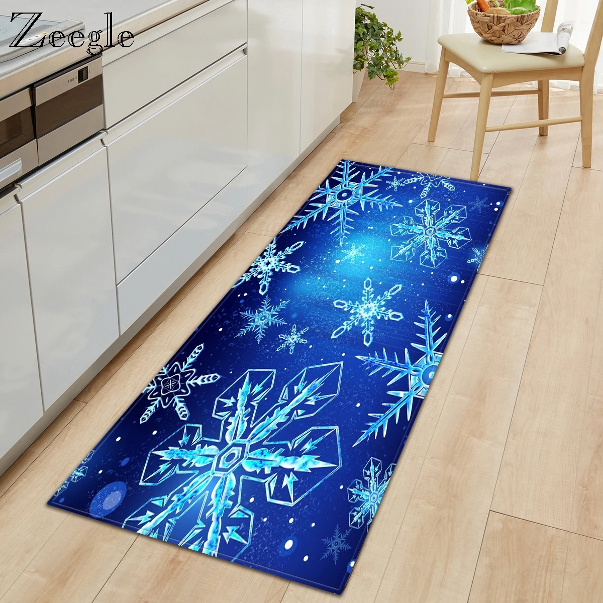 Zeegle Christmas Rectangle Kitchen Carpet New Year Carpet for Hallway Decoration Living Room Non-slip Soft Floor Rug Bedside Rug