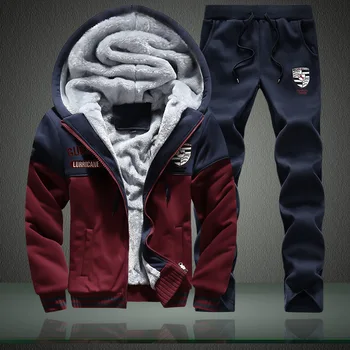 

Winter Inner Fleece Hoodies Men 2018 Casual Hooded Warm Sweatshirts Male Thicken Tracksuit 2PC Jacket+Pant Men Moleton Masculino
