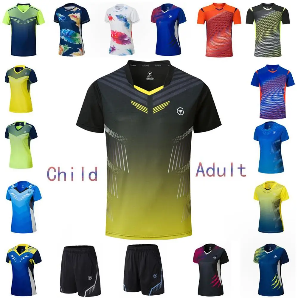 

Male-Femal-Child Tennis T-Shirts , OV- Collar Quick Dry Tennis T-Shirt, Girls Badminton Clothes ,Boys Kit Table Tee Shirt Shorts