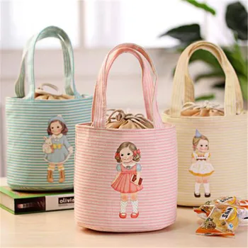 

2020 New Cute Thermal Insulated Bag Girls Printing Drawstring Portable Lunch Bag Tote Cooler Bag Outdoor Camping Insulated Bag