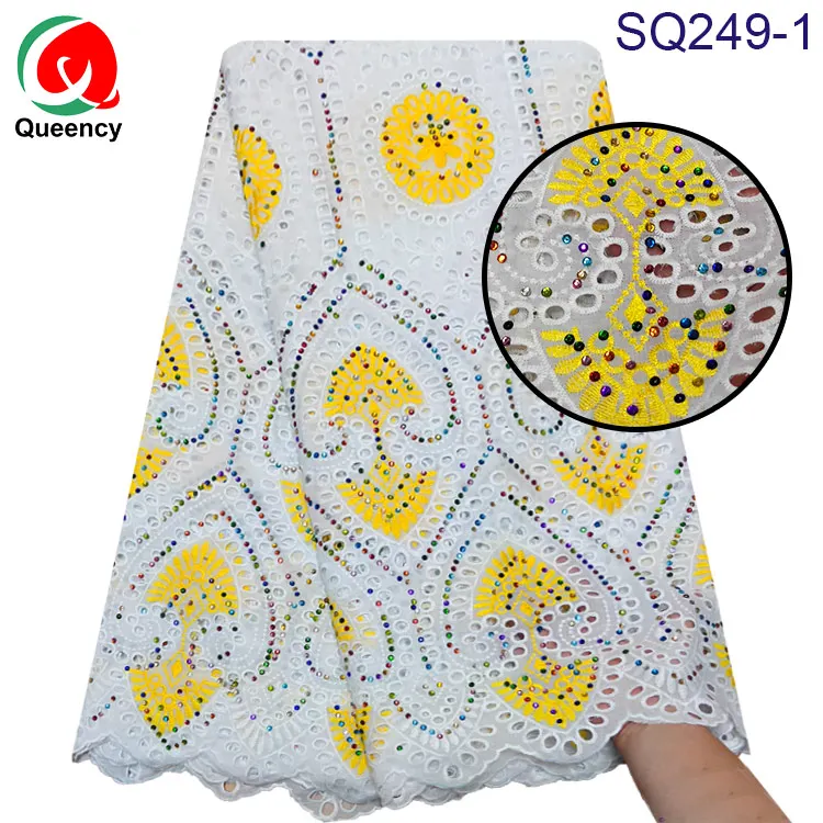 

SQ249 DHL- Pretty design high quality cotton lace Nigeria dry lace color stones swiss voile lace fabric for holiday and wedding