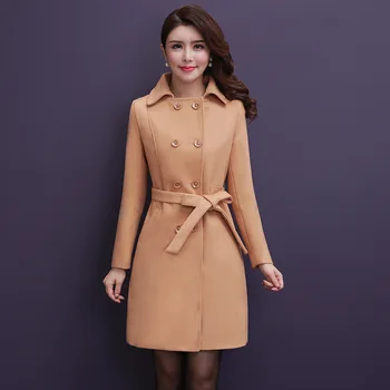 

Elegant Solid Women Long Woolen Coat Slim Double Breasted Women's Jacket Turn-down Collar Office Cashmere Coat And Jacket