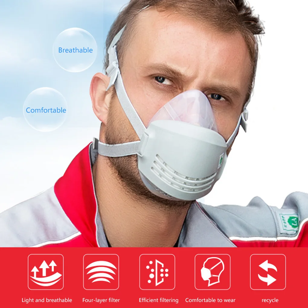

PM2.5 Anti-dust Half Facepiece Mask Anti-mist Paint Spray Protective Work Mask Respirator with KN95 Filter Insert