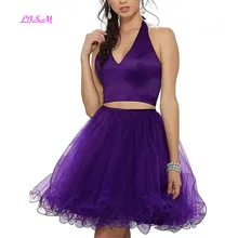 Двухкомпонентные праздничные платья для встречи выпускников Холтер v-образным вырезом тюлевые вечерние платья для юниоров