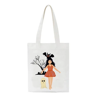 

Halloween Witch Print Vintage Harajuku casual female Ladies canvas shoulder bag Funny summer Ulzzang Women shopping bags Handbag