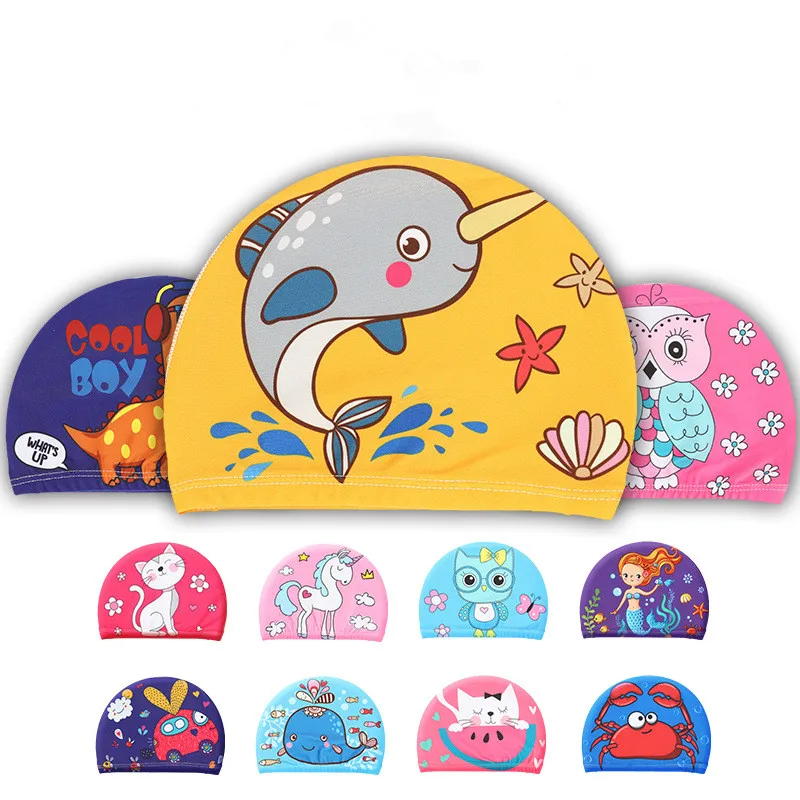 

2019 New Children Elastic Cartoon Unicorn Printed Swimming Caps Sports Pool Cute Bathing Swim Hat for Children Swimming Caps