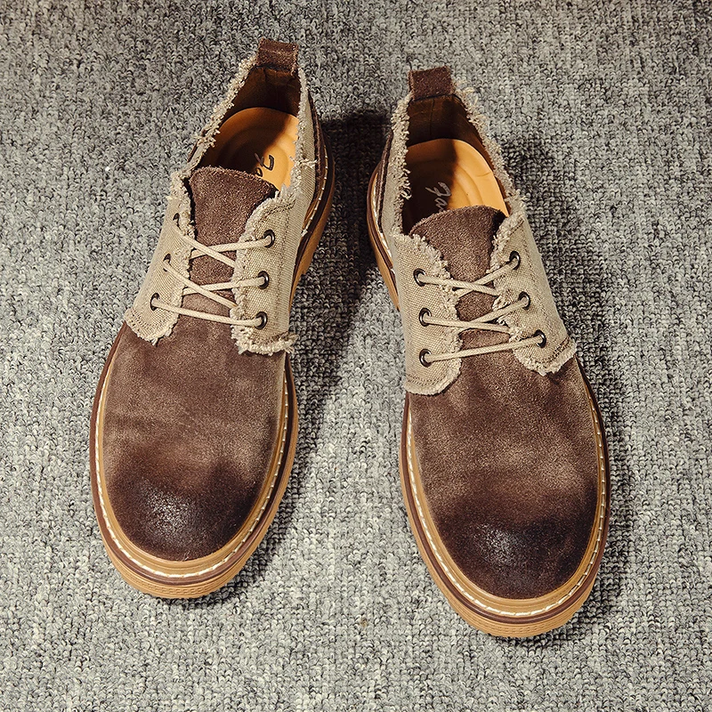 Patchwork 2019 Autumn Suede Leather + Denim mens Casual Shoes Oxford Classic Lace Up Dress Male Comfortable Footwear Walkerpeak | Обувь