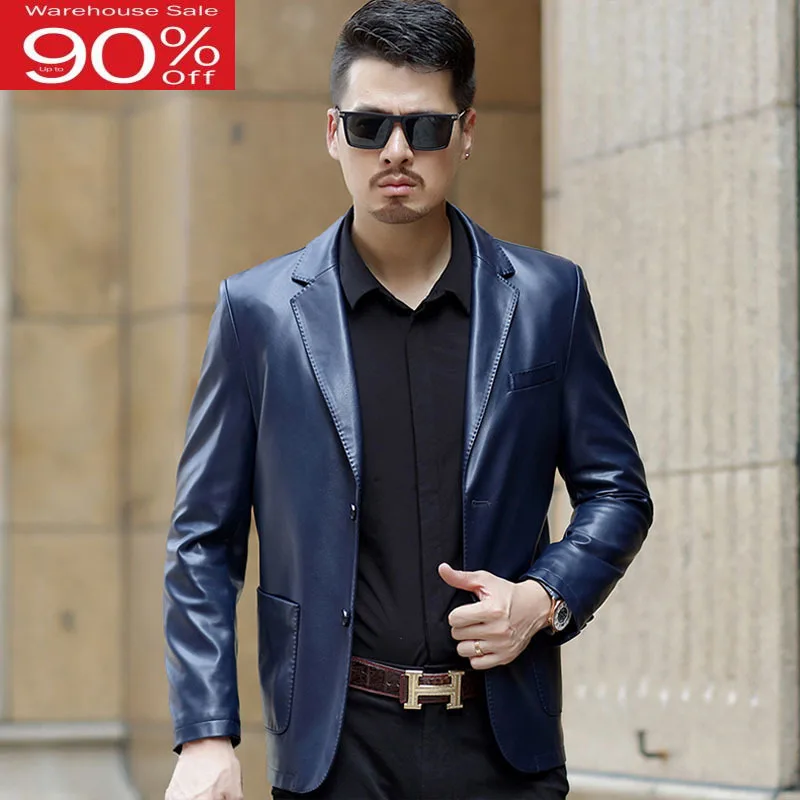 

Men 2020 new arrival spring and autumn blazer male sheepskin suit tops two buttons pocket genuine leather coat P04